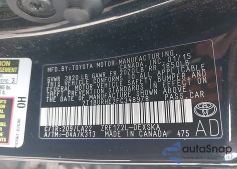 2015 Toyota Corolla S Premium from USA, damaged, VIN 2T1BURHE2FC348978